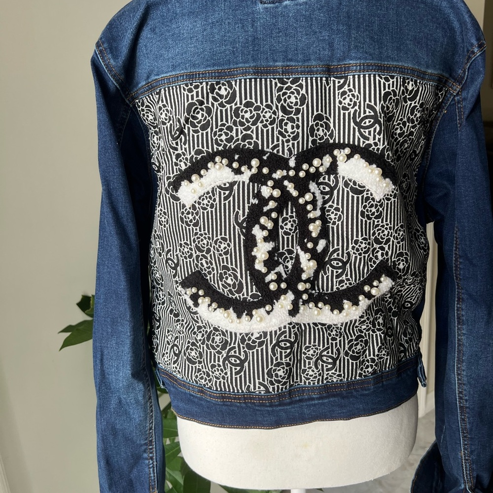 Denim Couture Jacket – Pearl Logo & Luxe Collar Detail - Picture 5 of 12